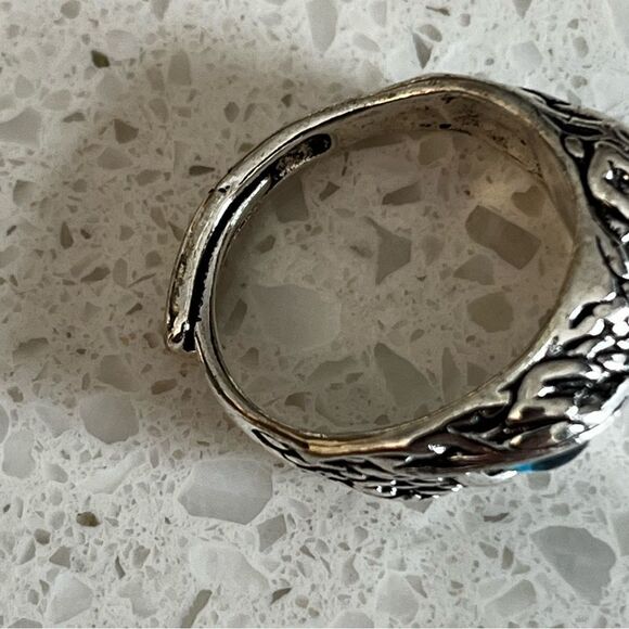 Retro Blue Eye Owl Open Ring, Exaggerated Animal Adjustable Finger Ring - Picture 9 of 12